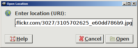 The Open Location dialog, in which the URL of the original image has been loaded.
